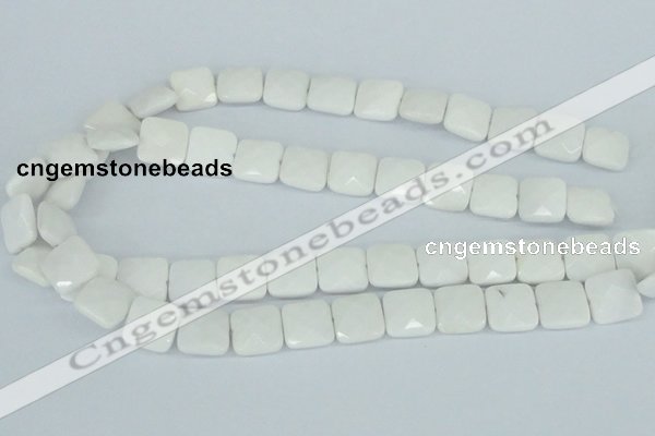 CAA05 15.5 inches 14*14mm faceted square white agate gemstone beads