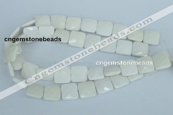 CAA06 15.5 inches 18*18mm faceted square white agate gemstone beads