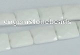 CAA07 15.5 inches 10*14mm faceted rectangle white agate gemstone beads