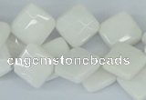 CAA09 15.5 inches 12*12mm faceted diamond white agate gemstone beads