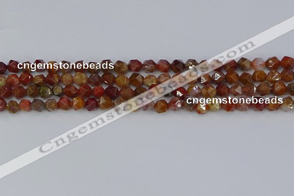 CAA1000 15.5 inches 6mm faceted nuggets red moss agate beads