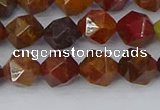 CAA1001 15.5 inches 8mm faceted nuggets red moss agate beads