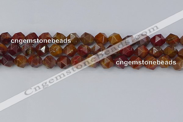 CAA1002 15.5 inches 10mm faceted nuggets red moss agate beads