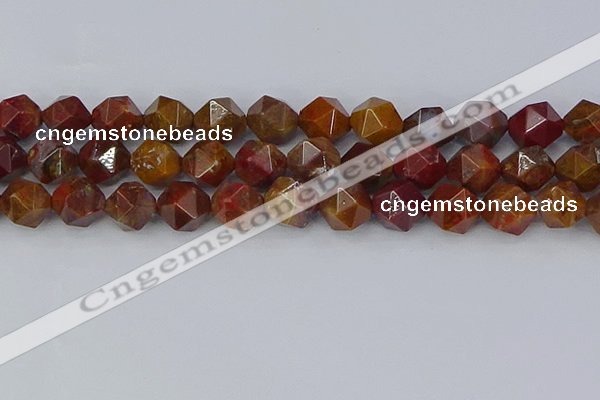 CAA1003 15.5 inches 12mm faceted nuggets red moss agate beads