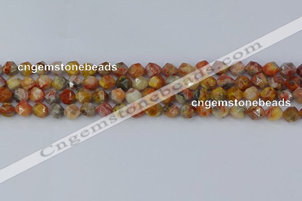 CAA1014 15.5 inches 6mm faceted nuggets red crazy lace agate beads