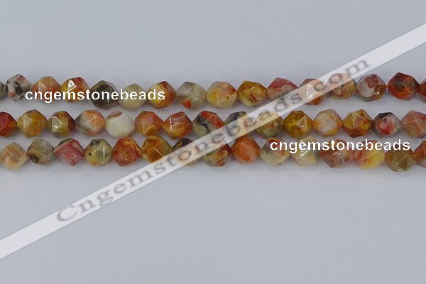 CAA1016 15.5 inches 10mm faceted nuggets red crazy lace agate beads