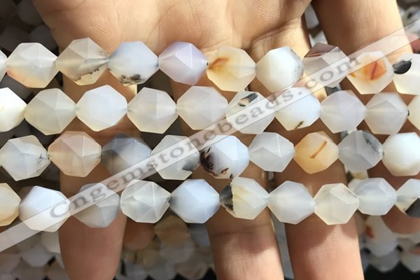 CAA1233 15.5 inches 12mm faceted nuggets matte dendritic agate beads