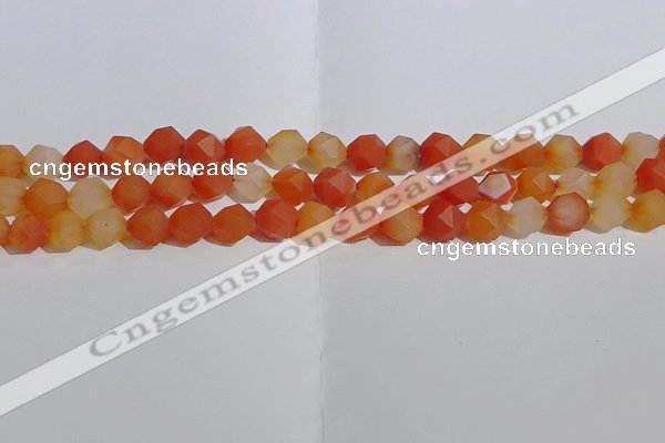 CAA1237 15.5 inches 8mm faceted nuggets matte red agate beads