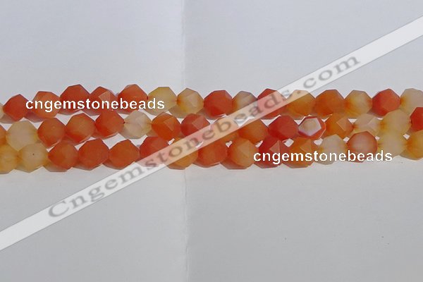 CAA1238 15.5 inches 10mm faceted nuggets matte red agate beads