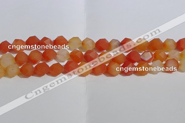 CAA1239 15.5 inches 12mm faceted nuggets matte red agate beads