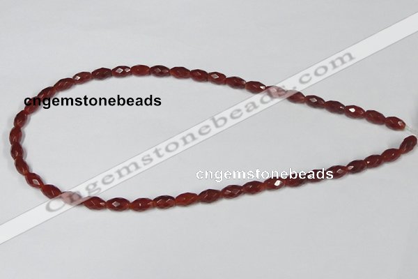 CAA124 15.5 inches 6*10mm faceted rice red agate gemstone beads