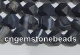 CAA1242 15.5 inches 6mm faceted nuggets matte black line agate beads