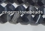 CAA1243 15.5 inches 8mm faceted nuggets matte black line agate beads