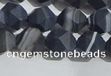 CAA1244 15.5 inches 10mm faceted nuggets matte black line agate beads