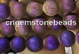 CAA1274 15.5 inches 6mm round matte plated druzy agate beads