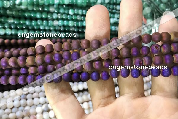 CAA1274 15.5 inches 6mm round matte plated druzy agate beads