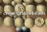 CAA1275 15.5 inches 6mm round matte plated druzy agate beads