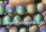 CAA1278 15.5 inches 6mm round matte plated druzy agate beads