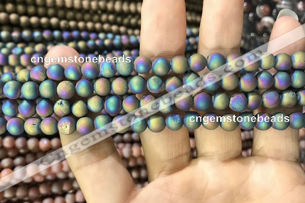 CAA1278 15.5 inches 6mm round matte plated druzy agate beads