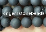 CAA1280 15.5 inches 6mm round matte plated druzy agate beads