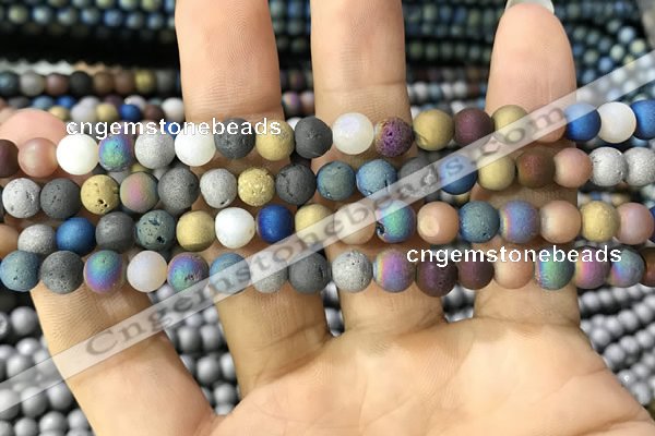 CAA1281 15.5 inches 6mm round matte plated druzy agate beads