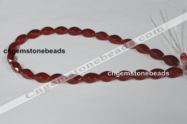 CAA129 15.5 inches 8*16mm twisted rice red agate gemstone beads