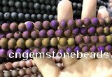 CAA1294 15.5 inches 8mm round matte plated druzy agate beads