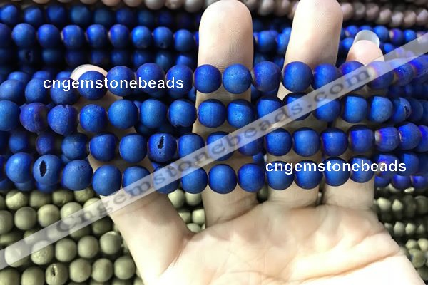 CAA1299 15.5 inches 8mm round matte plated druzy agate beads