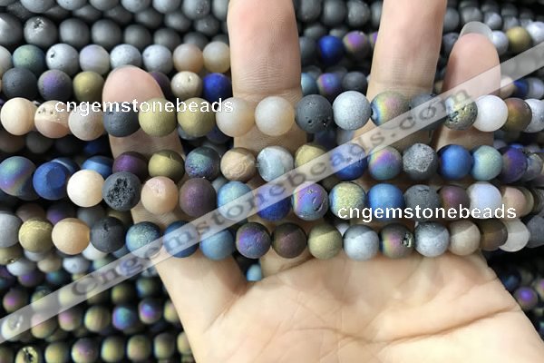 CAA1301 15.5 inches 8mm round matte plated druzy agate beads