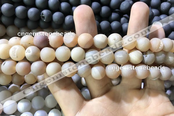 CAA1312 15.5 inches 10mm round matte plated druzy agate beads