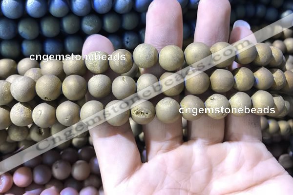 CAA1316 15.5 inches 10mm round matte plated druzy agate beads