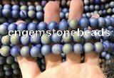 CAA1317 15.5 inches 10mm round matte plated druzy agate beads
