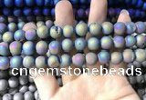 CAA1318 15.5 inches 10mm round matte plated druzy agate beads