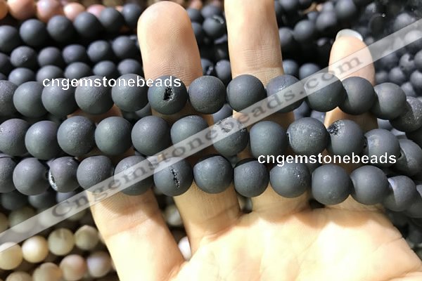 CAA1320 15.5 inches 10mm round matte plated druzy agate beads