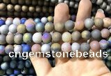 CAA1321 15.5 inches 10mm round matte plated druzy agate beads