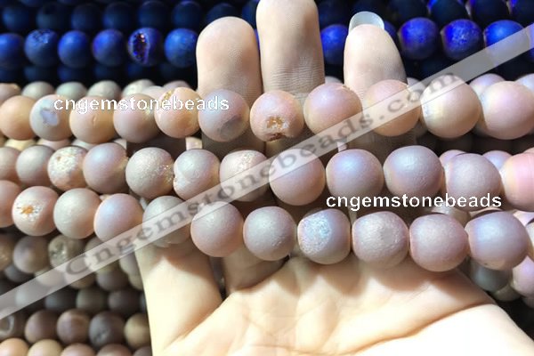 CAA1333 15.5 inches 12mm round matte plated druzy agate beads