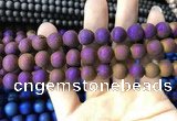 CAA1334 15.5 inches 12mm round matte plated druzy agate beads