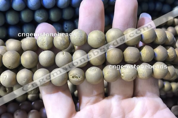 CAA1336 15.5 inches 12mm round matte plated druzy agate beads