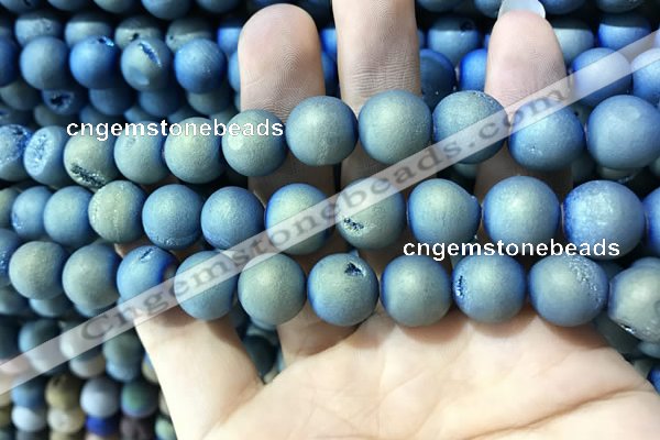 CAA1337 15.5 inches 12mm round matte plated druzy agate beads