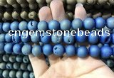 CAA1338 15.5 inches 12mm round matte plated druzy agate beads