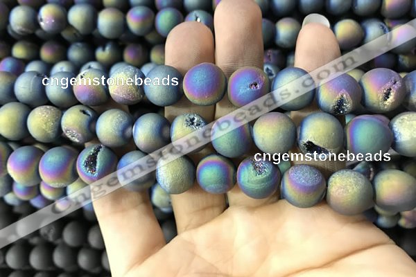 CAA1339 15.5 inches 12mm round matte plated druzy agate beads