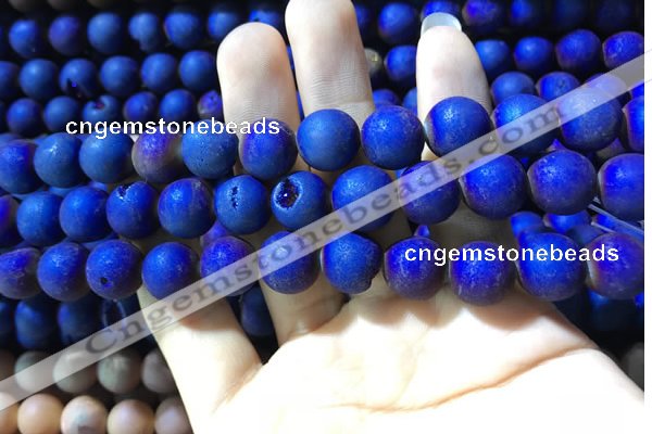 CAA1340 15.5 inches 12mm round matte plated druzy agate beads