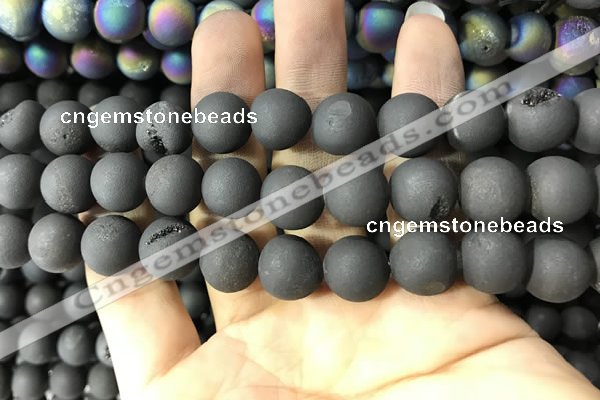 CAA1341 15.5 inches 12mm round matte plated druzy agate beads