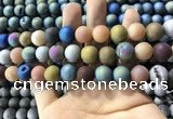 CAA1342 15.5 inches 12mm round matte plated druzy agate beads