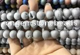 CAA1350 15.5 inches 14mm round matte plated druzy agate beads