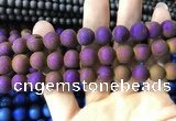 CAA1354 15.5 inches 14mm round matte plated druzy agate beads