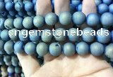 CAA1357 15.5 inches 14mm round matte plated druzy agate beads