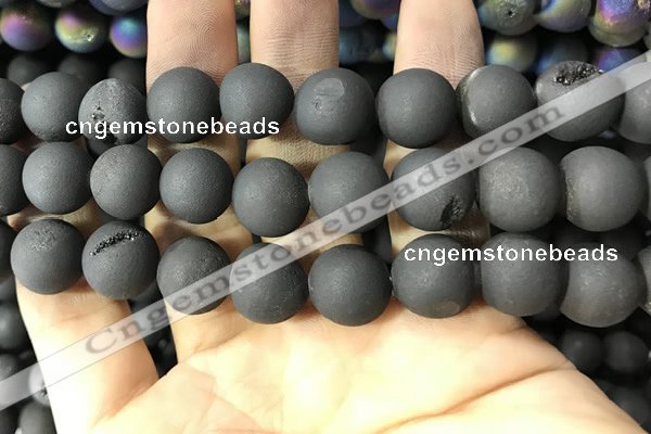 CAA1361 15.5 inches 14mm round matte plated druzy agate beads