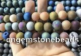 CAA1362 15.5 inches 14mm round matte plated druzy agate beads