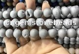 CAA1370 15.5 inches 16mm round matte plated druzy agate beads